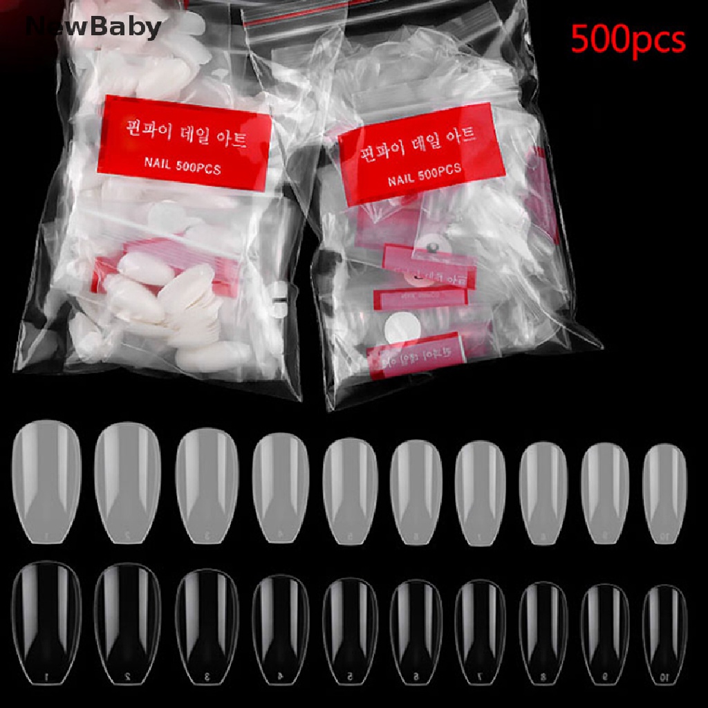 Newbaby 500pcs / Set Kuku Palsu Akrilik Gel UV Untuk Manicure / Nail Art DIY