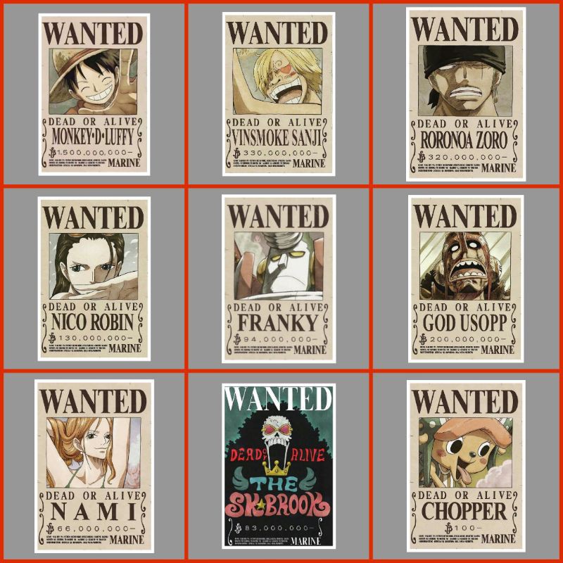 Stiker Anime One Piece Wanted Kru Mugiwara Anti Air