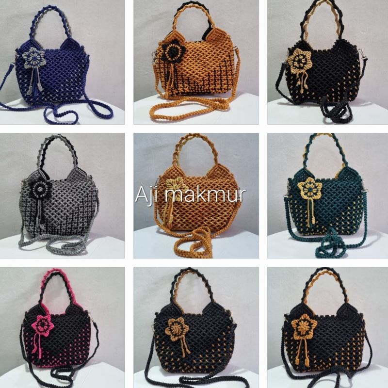 Tas Tali kur selempang/ Tas bunga hendel/ Tas mawar timbul/ Grosir tas kur/ Grosir tas rajut tali ku