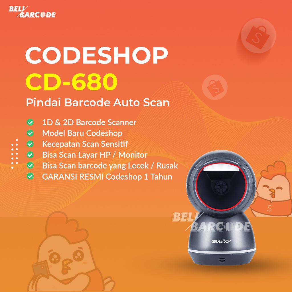 CODESHOP CD-680 Scanner Barcode Omni Directional Imager 1D 2D USB