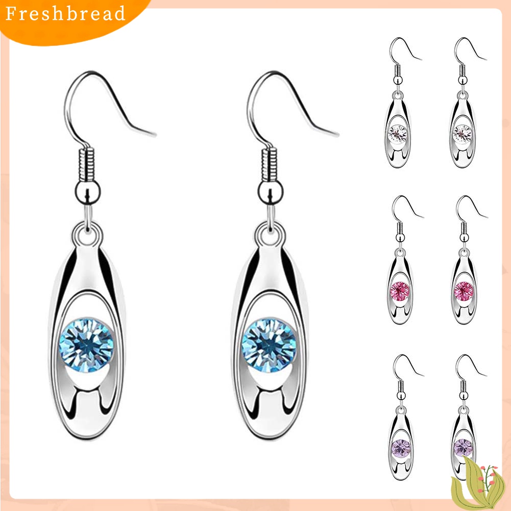 Terlaris Women Round Cut Rhinestone Inlaid Water Drop Dangle Hook Earrings Jewelry Gift