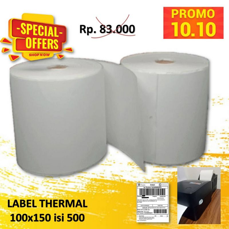 

label thermal label stiker barcode label pengiriman 100x150 / 500 pcs thermal MURAH PRAKTIS TINGGAL TEMPEL