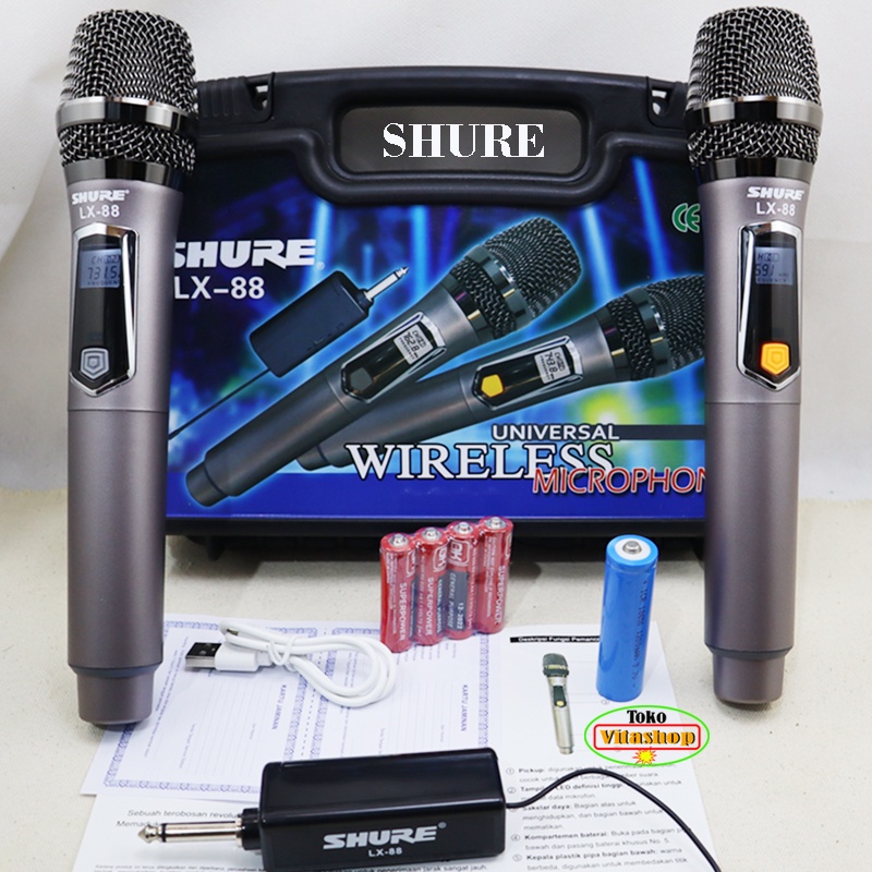 MICROPHONE WIRELESS SHURE LX-88 MIC WERLES MIKROFON 2 HANDLE BOX KOPER