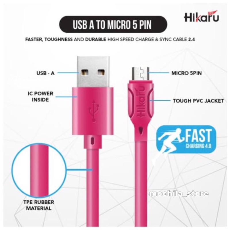 Kabel Data Fast Charging USB Micro 5 Pin - Dura Fast 2.4A - Fast Charger - 1 Meter - Hikaru