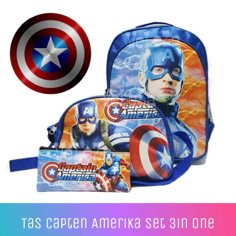 Tas Sekolah Anak Karakter Captain America Triple set Tas anak laki-laki