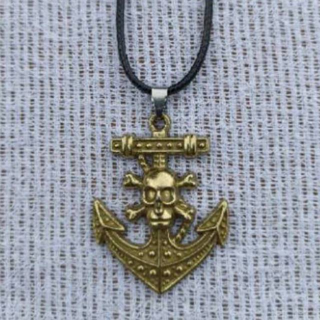 Kalung Tali Liontin Jangkar MARINE Tengkorak GAUL METAL Fashion pria Wanita Gold Silver Black