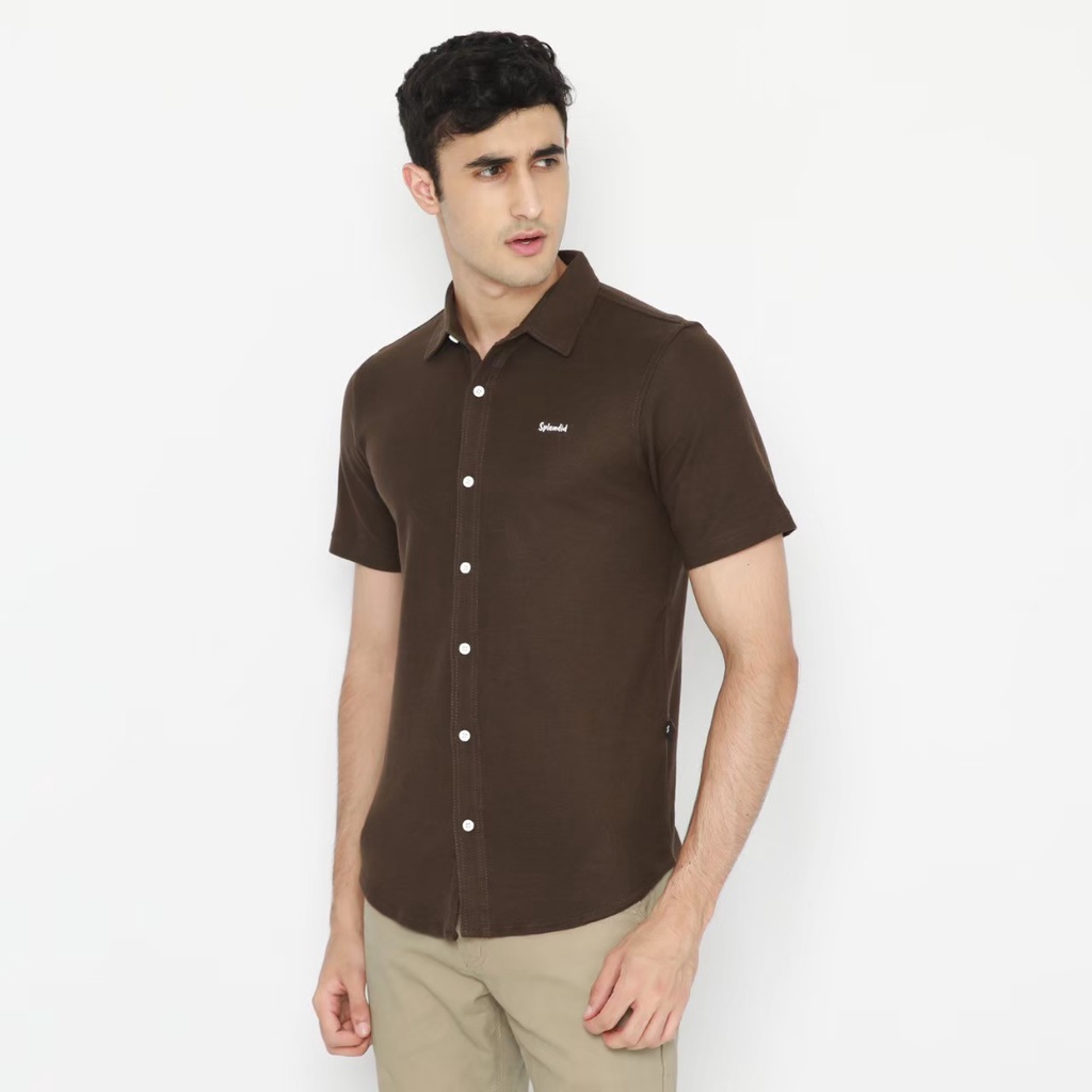 Bee_jayacloth/Baju Pria kemeja Polos Pique Brown Full Kancing/Baju Kemeja Kerah Slimfit Pria