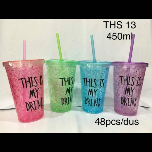 Gelas Tumbler Sedotan Warna Motif Retak 500ml