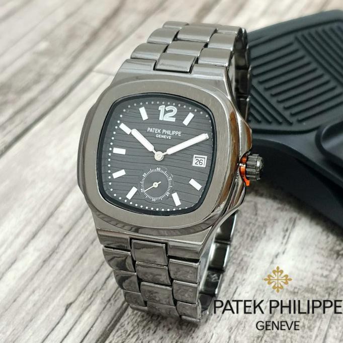 Jam Tangan Patek Pria Black Rantai Stainless Steel Detik Tgl Aktif Tokobaruandry74
