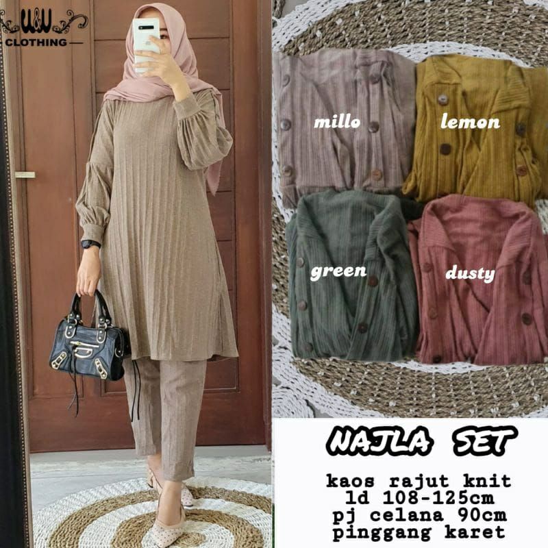 SETELAN WANITA MUSLIM BAHAN KAOS RAJUT KNIT NAJLA SET W&amp;W [READY]