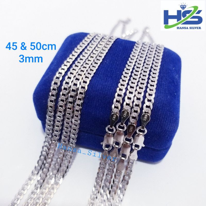 Kalung Perak Silver Asli 925 Lapis Emas Putih Rantai Sisik Naga Ukir 45 Dan 50 Cm - Kalung Pria Wanita Anti Karat