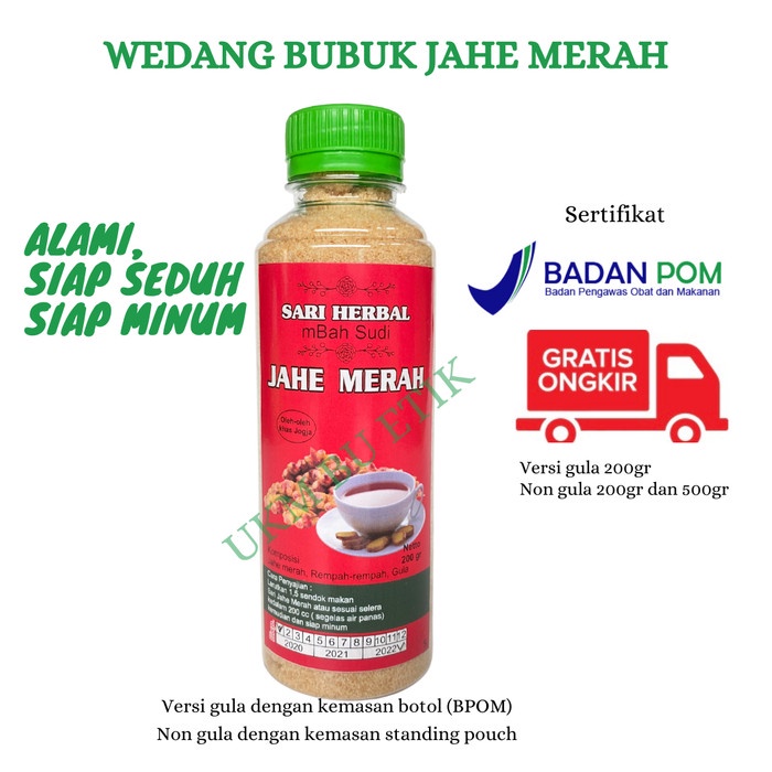 

TERBARU Minuman Tradisional Bubuk Jahe Merah Alami - Dgn Gula