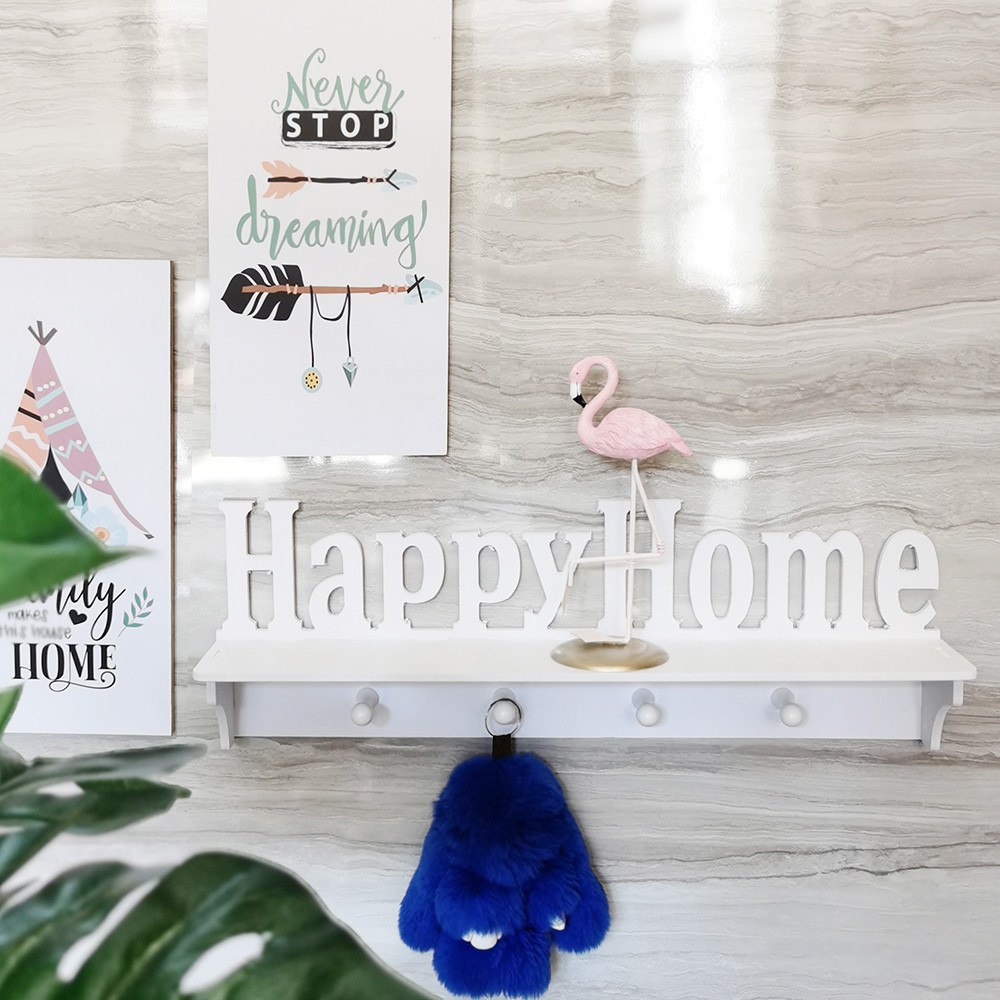 Rak Dinding Vintage Tempelan Dinding Dengan Gantungan Motif HappyHome