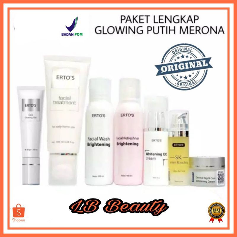 [ORIGINAL] ERTOS PAKET GLOWING PUTIH MERONA (F.TREATMENT, F.WASH, TONER, CC CREAM,GG,NIGHT,SK).
