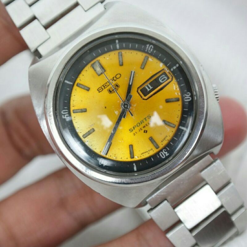 Jam Vintage Automatic Seiko 5 Sport Yellow Original Seiko