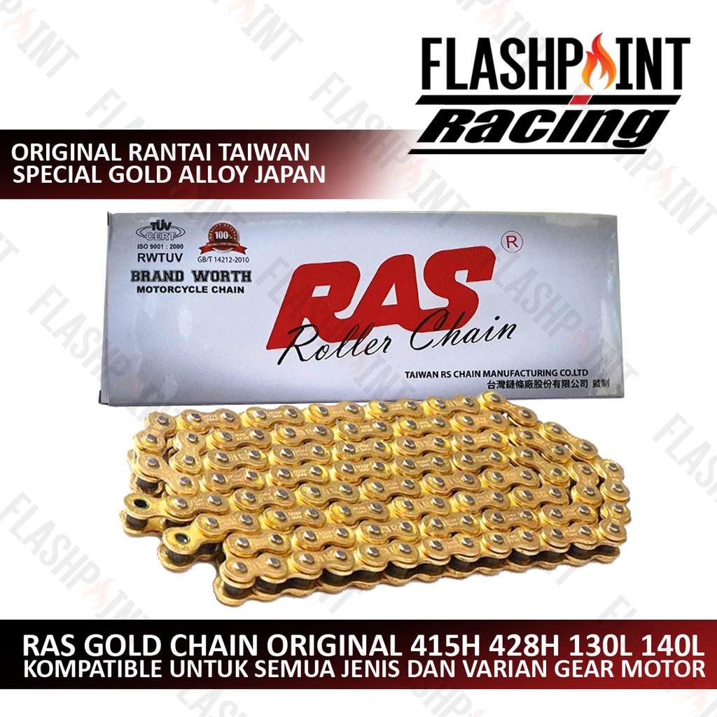 (BISA COD) RANTAI MOTOR ORIGINAL RAS TAIWAN GOLD EMAS CRAZO 415H 415 428 428H 130L 130 L BYSON RX KING MX GRAND SUPRA 125 X VIXION SSS TK FUKUKAWA F1ZR LEGEND KLX FU 150 SATRIA FORCE 1 FIZR R TIGER GL REVO JUPITER MX VEGA LEGEND GRAND REVO SMASH SHOGUN