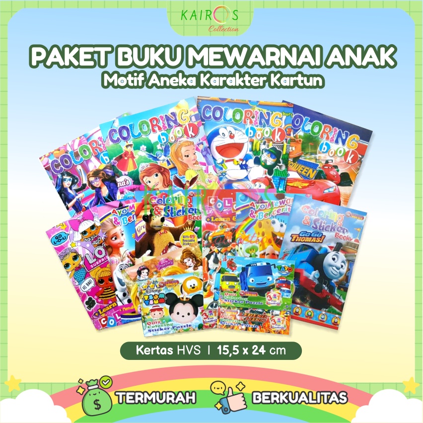 Paket Hemat Buku Mewarnai Anak Aneka Motif Karakter Kartun