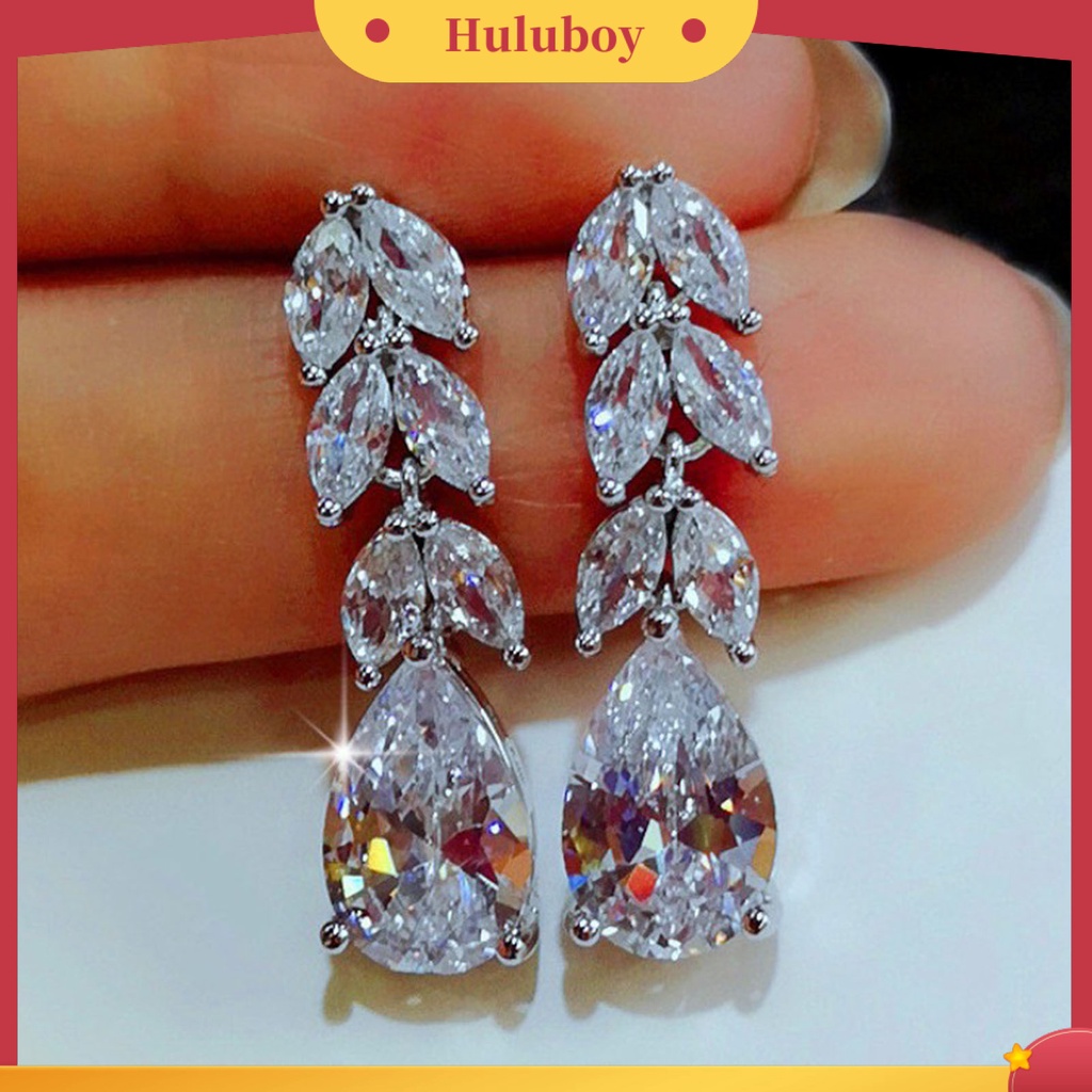 Hu Hu Hu Hu Hu Alat Bantu Pasang Kacamata♡ 1 Pasang Anting Stud Bentuk Daun Aksen Berlian Imitasi Kubik Zirkonia Untuk Pernikahan