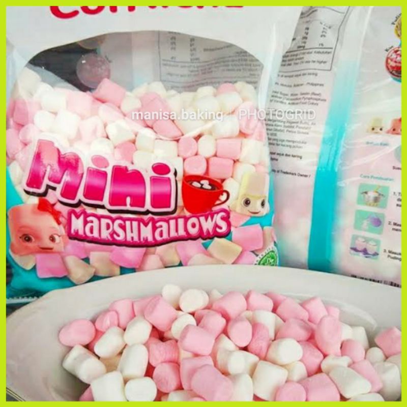 

CORNICHE MINI PINK WHITE MARSHMALLOW 200 GR MARSMALOW PERMEN JELLY