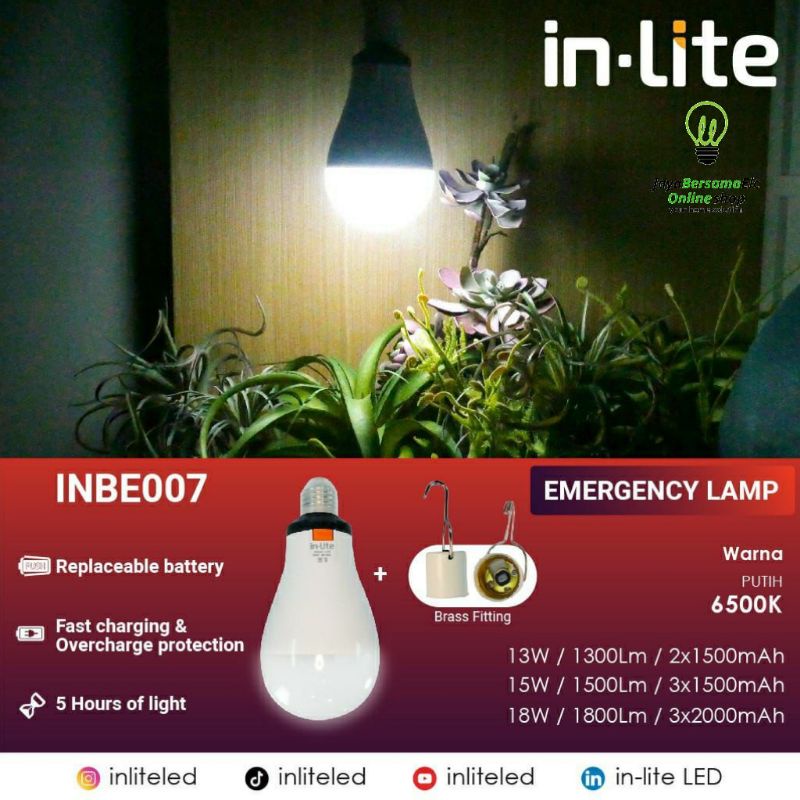 Lampu Bohlam LED Emergency + Batrai 13w 15w 18w / Lampu AC/ DC Inlite