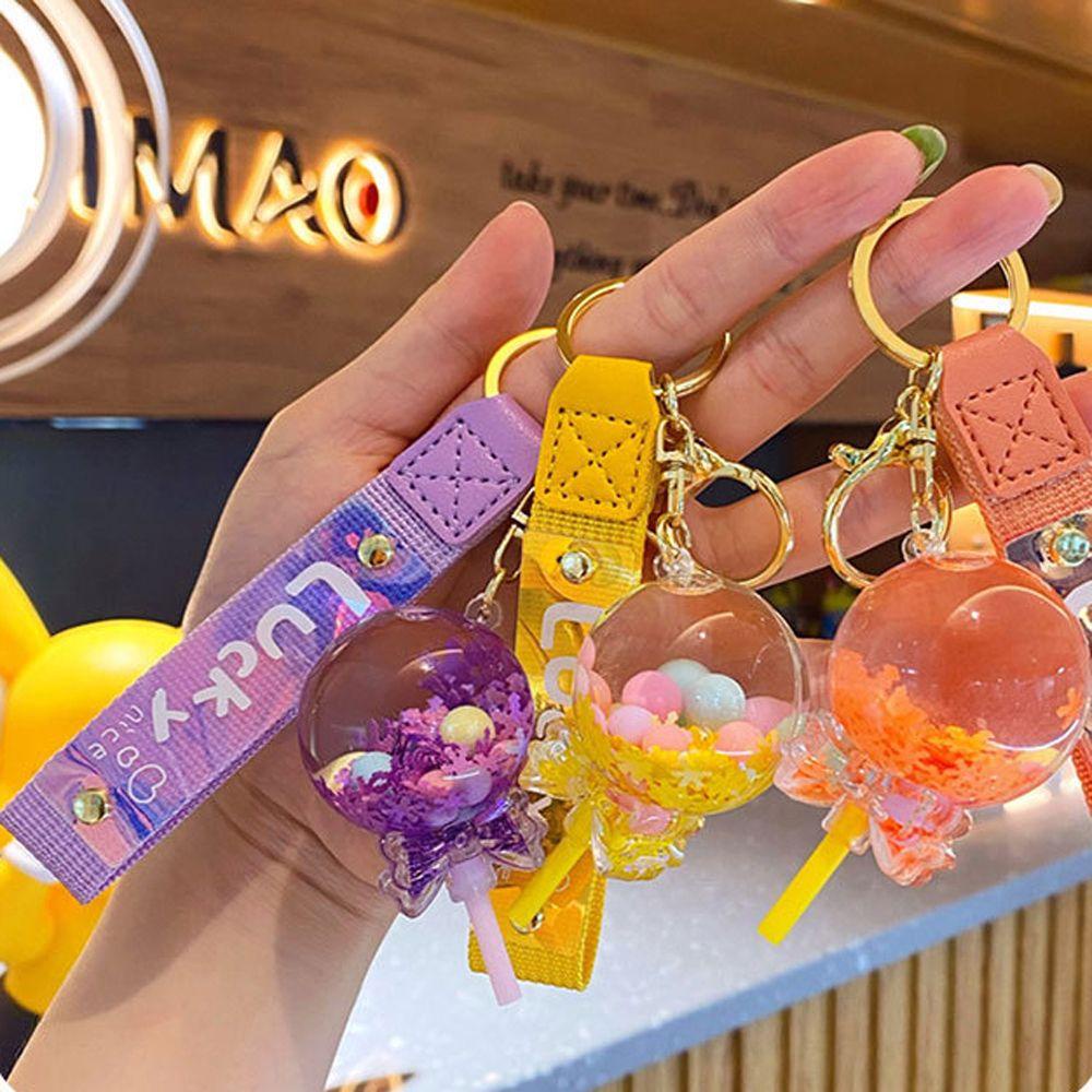 [Elegan] Gantungan Kunci Lucu Kreativitas Key Ring Perhiasan Minyak Cair Lolipop Hadiah Gantungan Kunci Akrilik