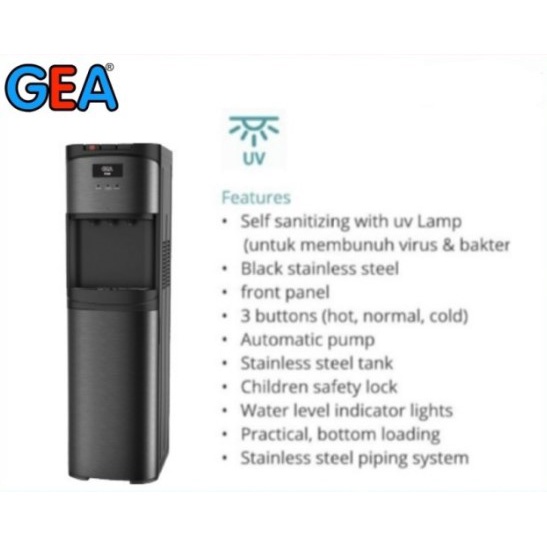 GEA Dispenser Galon Bawah STAR UV Light UV-C 3 Kran Hot Cool Normal