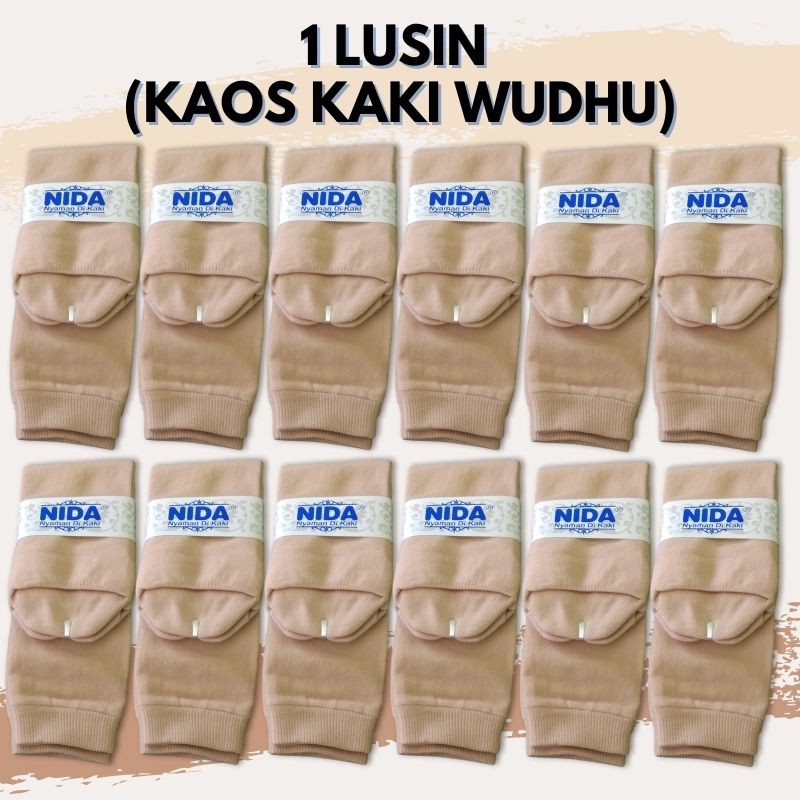 [1 LUSIN] Kaos Kaki Wudhu Nida Warna Coklat Muda