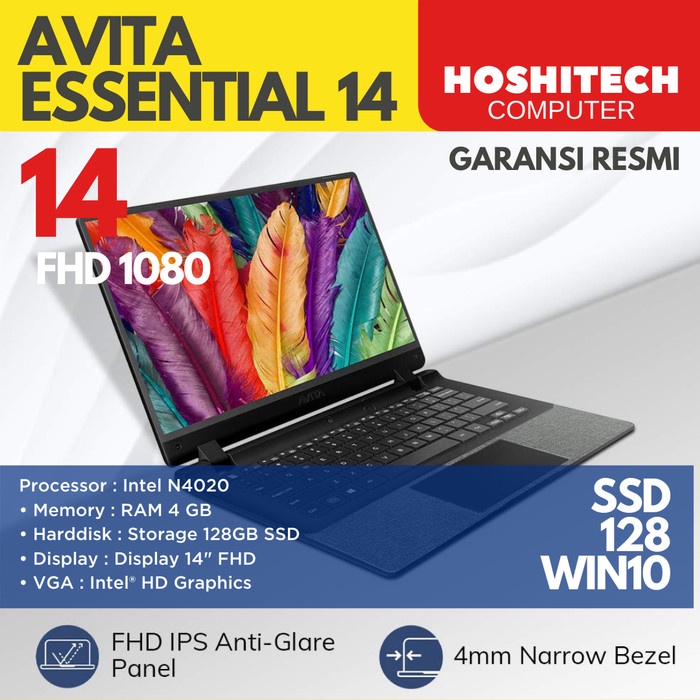 Laptop Avita Essential 14 N4020 4GB 128ssd 14 Full HD WIN10 HOME S - DOS/TANPA WIN10