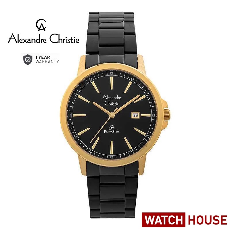 ALEXANDRE CHRISTIE AC 1014 AC1014 AC1014MD 1014 BLACK GOLD ANALOG ORIGINAL WATCH JAM TANGAN PRIA TAL