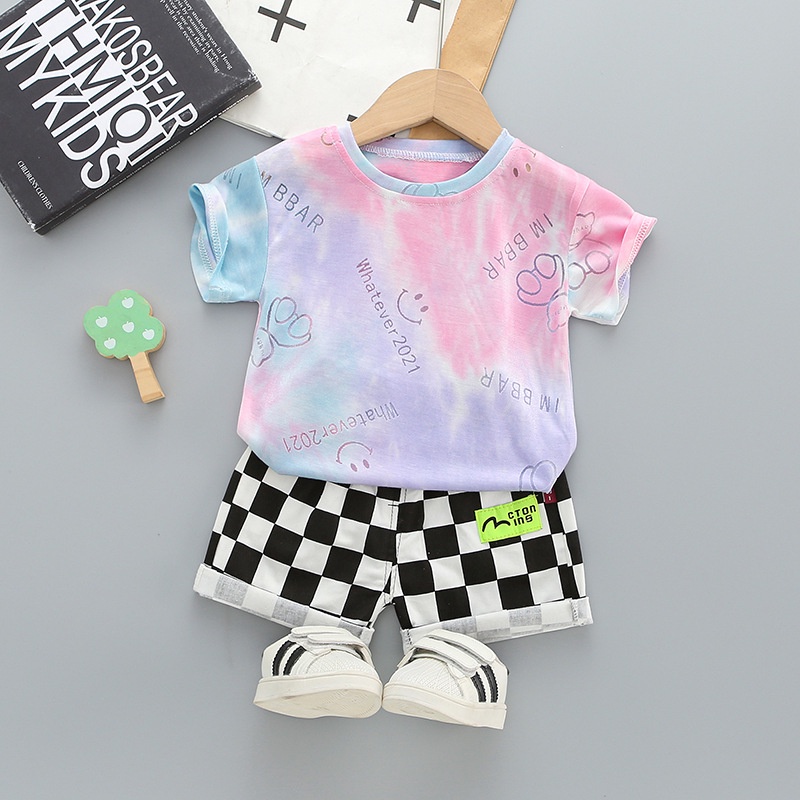 babyfit TIE DYE CHESS baju setelan anak model kaus oblong modern dengan celana pendek import