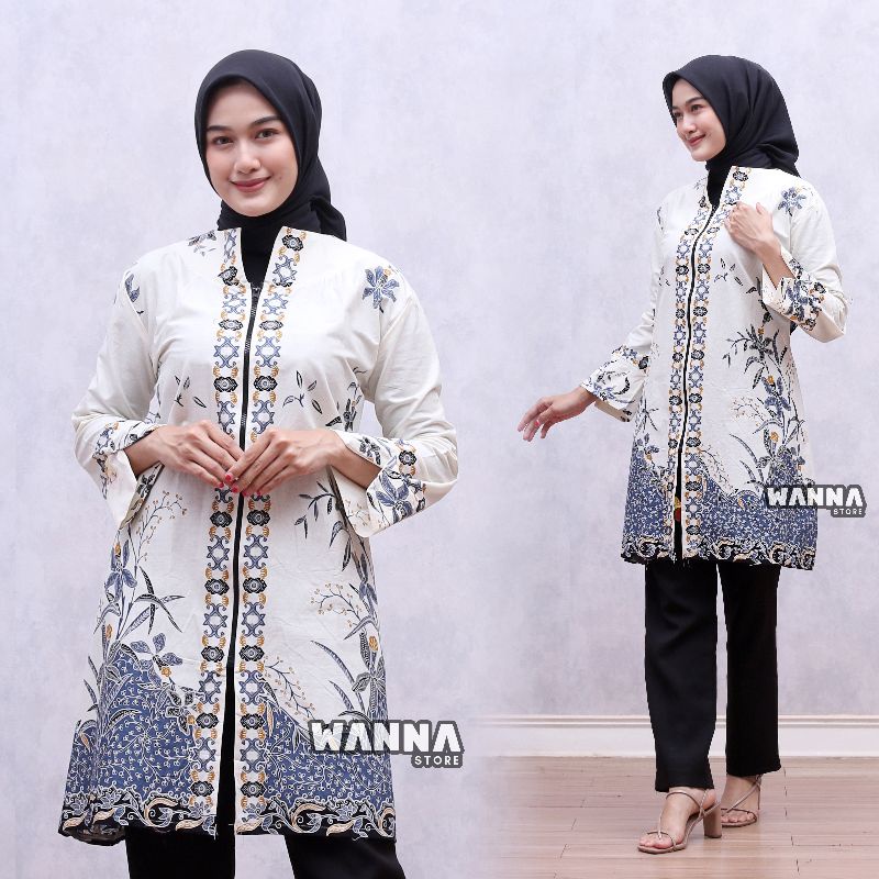 TUNIK BATIK TERBARU CANTIK ATASAN WANITA ZIPPER DEPAN ELEGAN PREMIUM