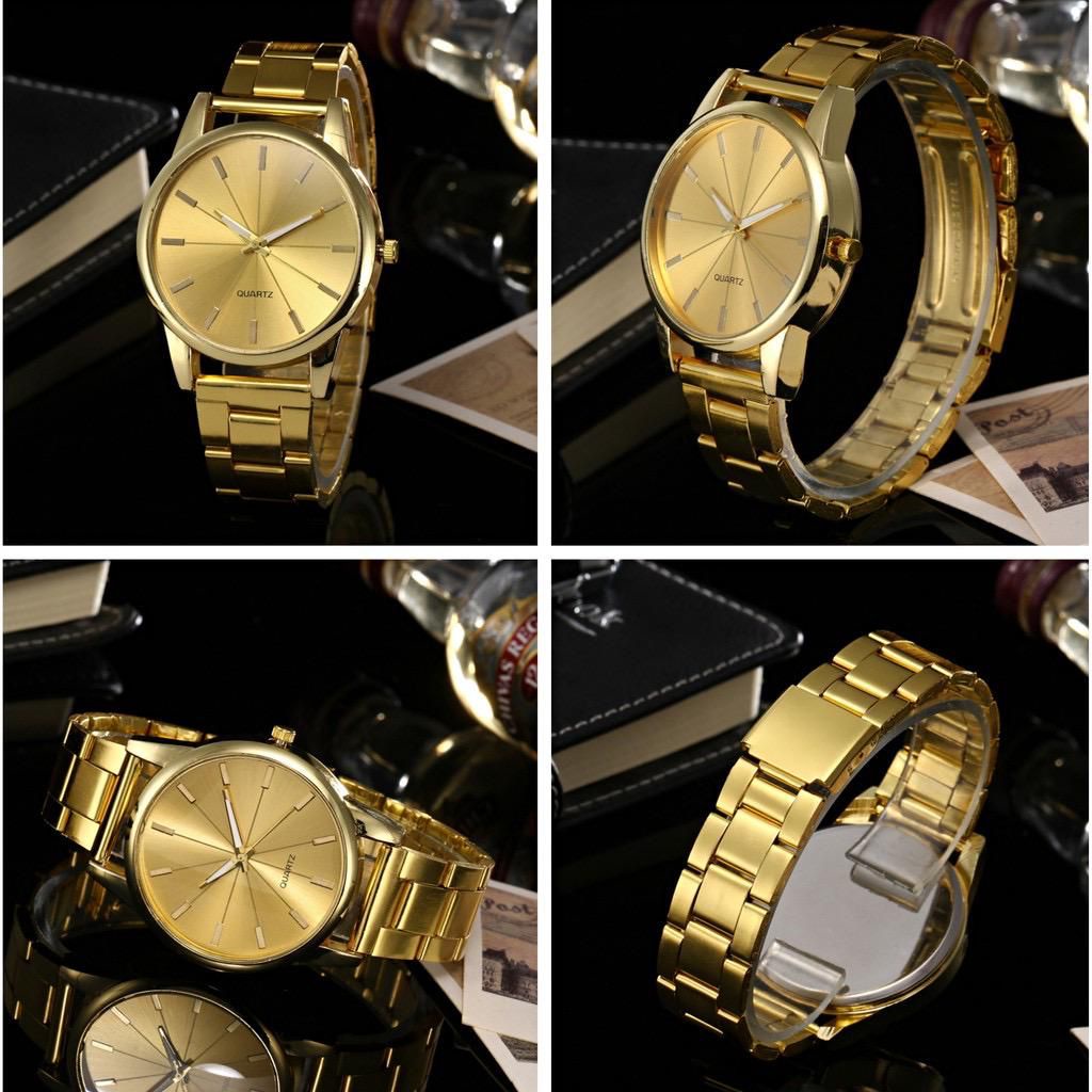 Jam Tangan Wanita Analog Quartz Casual Fashion Strap Rantai Stainless Steel Import Couple Pria JF086-4