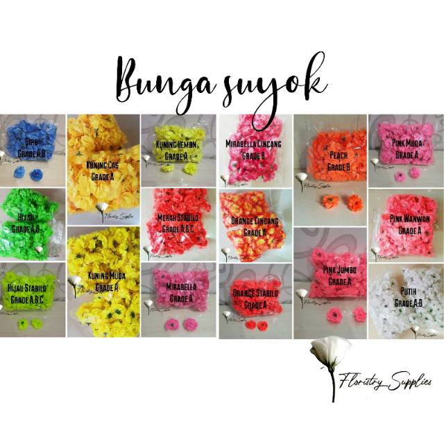 

[CHAT TERLEBIH DAHULU]Bunga Suyok/Bunga Papan Semua Warna (All Colors, All Grade) 1 Bks ±100 + Jarum