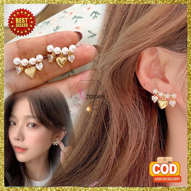 ANTING KOREA WANITA PEARL LOVE ANTING TUSUK ANTI KARAT GIWANG LUCU AKSESORIS FASHION ANAK PEREMPUAN IMPORT ANT65