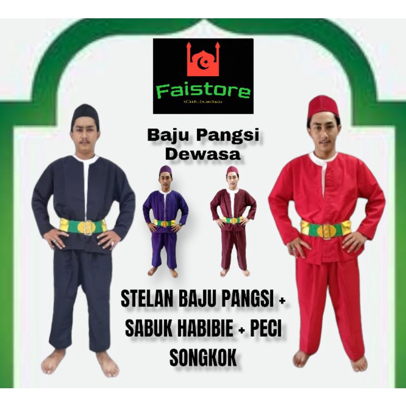 Baju Pangsi Betawi Dewasa SETELAN Peci Dan Sabuk Habibie