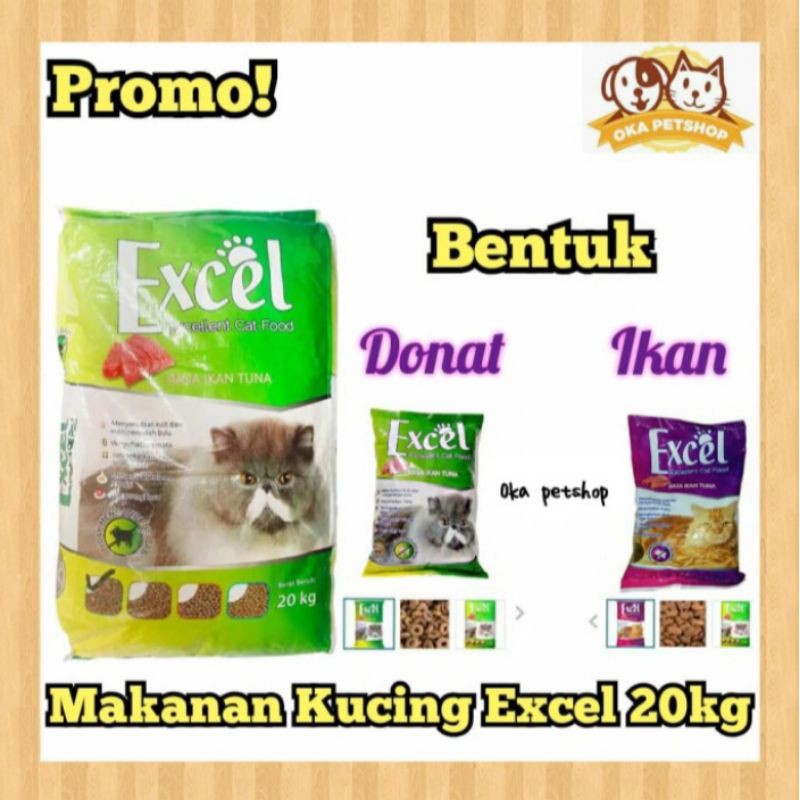 Excel Cat Tuna 20kg Freshpack / GO-JEK makanan kucing excel repack (bentuk ikan &amp; donut &amp; segitiga)