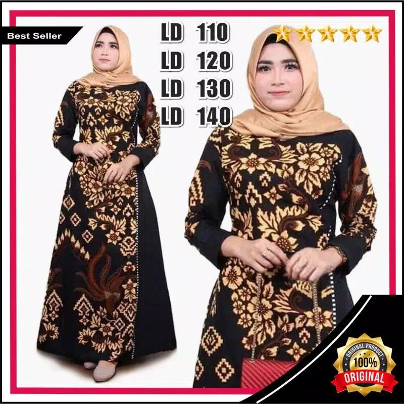 (TERLARIS) GAMIS BATIK KOMBINASI JUMBO GAMIS JUMBO || big suze LD 110 ld 120 ld130 ld140