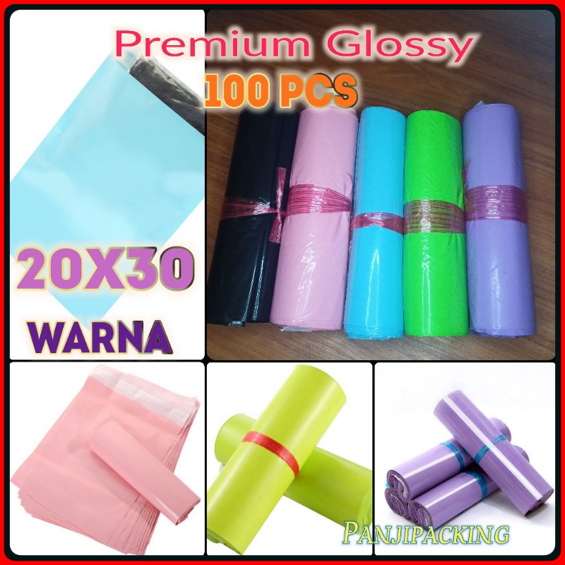 

Plastik Polymailer Warna 20x30 Amplop Polimailer Packing Online 100pcs Polimer Pink Biru Ungu Hijau Hitam Glossy Murni