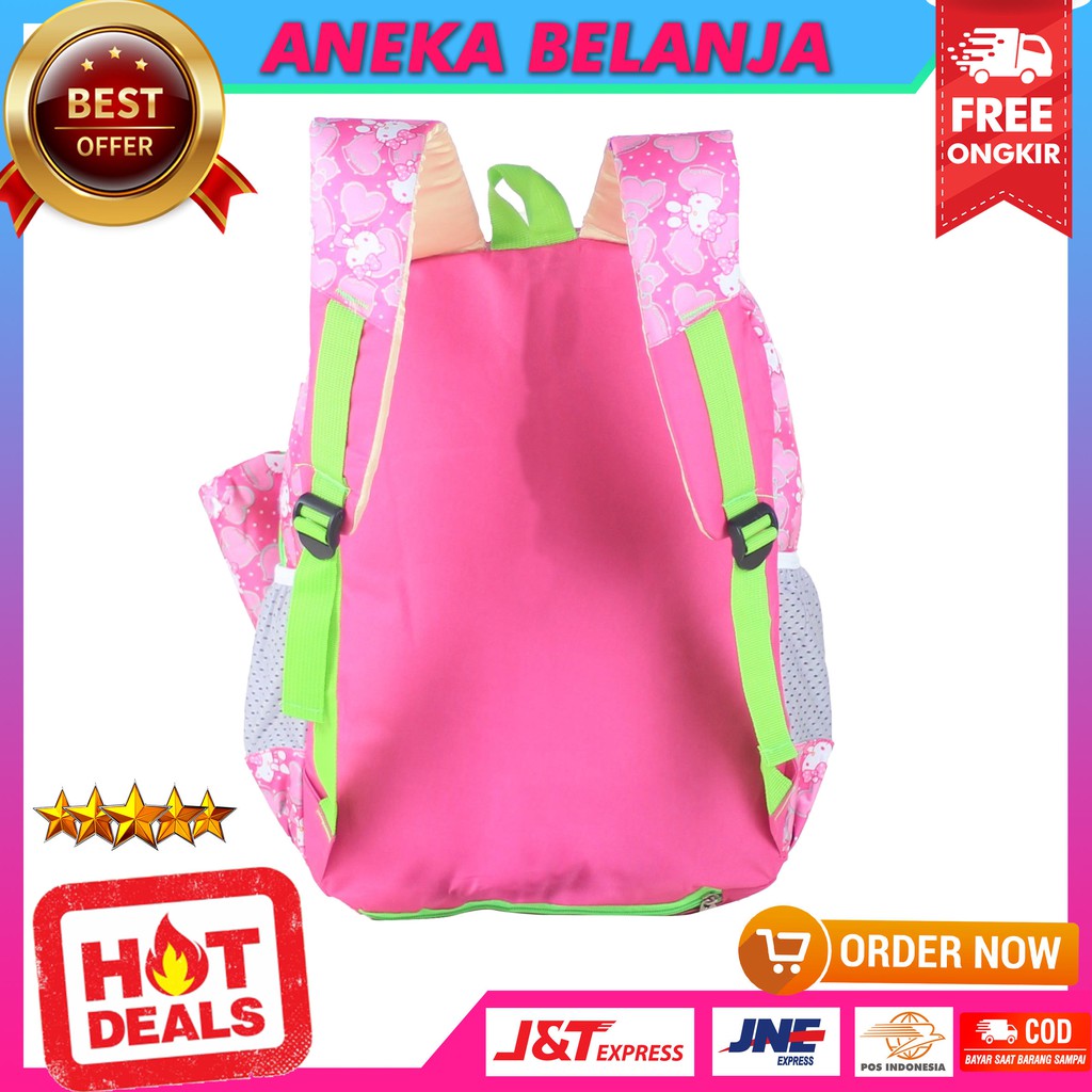 Tas Sekolah Anak Princess Kitty Pink Variasi Hijau Bonus Tempat Pensil