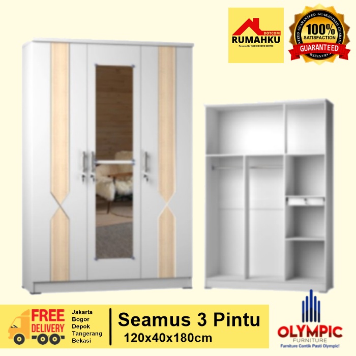 LEMARI PAKAIAN MINIMALIS - LEMARI BAJU MINIMALIS - LEMARI PAKAIAN 3 PINTU - SEAMUS - OLYMPIC