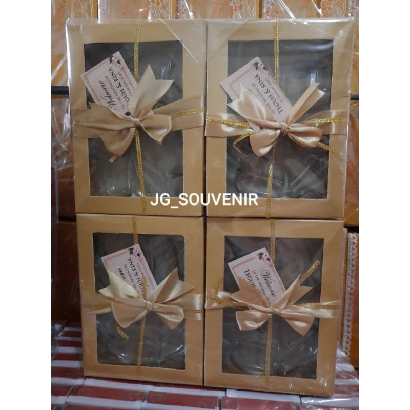 SOUVENIR PIRING DAUN KEMAS BOX MIKA CUSTOM NAMA DAN KARTU UCAPAN SOUVENIR PERNIKAHAN MURAH