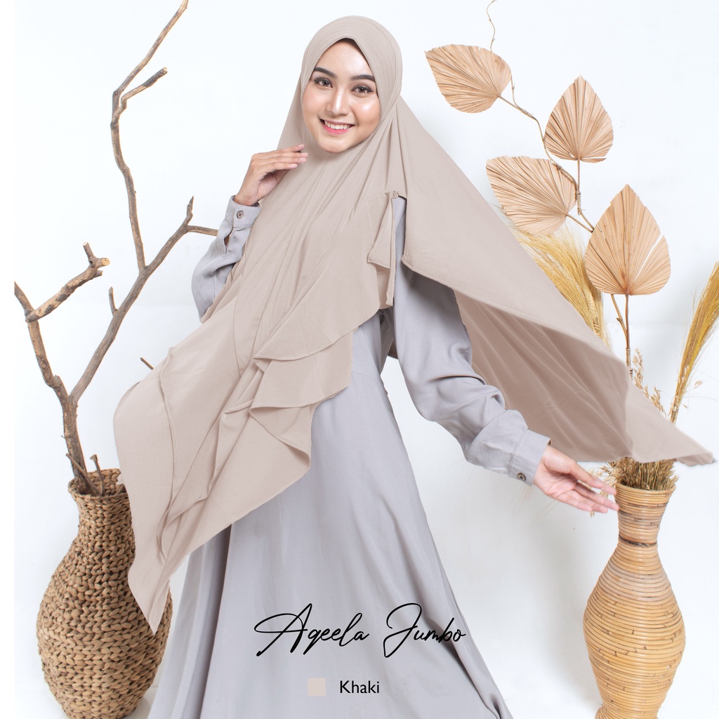 Jilbab Khimar Jumbo Hijab Syari Kerudung Instan Aqeela-KHAKI