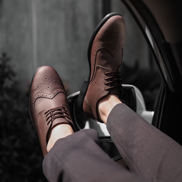 Wingtip Brown | Sepatu Pantofel Formal Kasual Kerja Kuliah Pria Cowok Men Lokal Laces | FORIND Worka