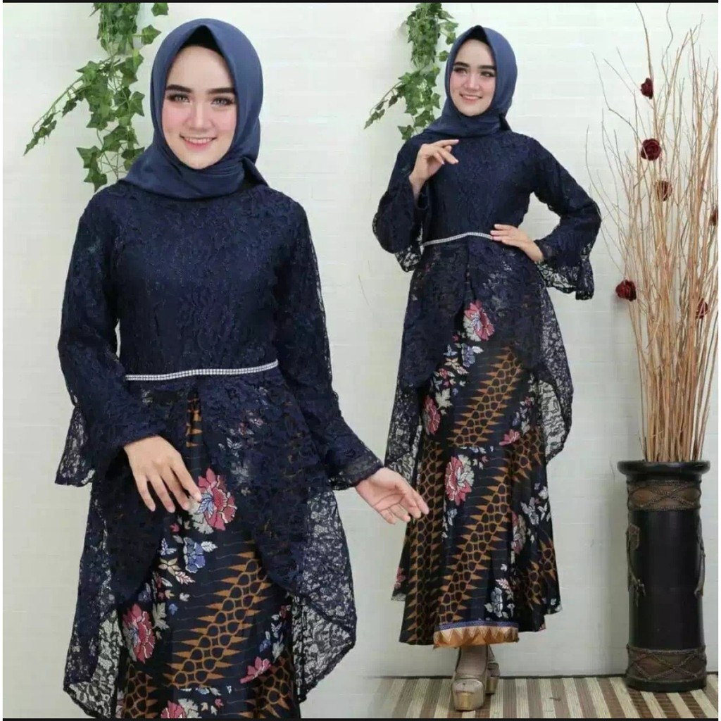 SB Collection Stelan Kebaya Ria Blouse Pita Brukat Dan Rok Duyung Maxi Jumbo Batik Wanita