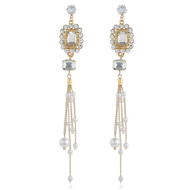 LRC Anting Tusuk Fashion Gold Fringed Pearl Earrings F49331