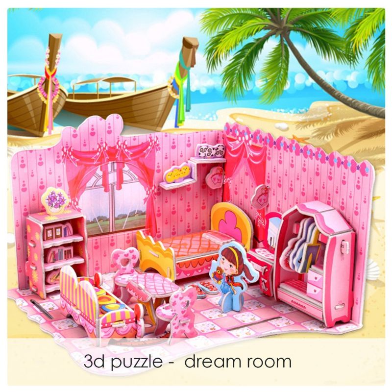 3D Puzzle Dream House Besar Puzzle Interior Rumah Puzzle 3D Miniatur Ruangan DIY Jigsaw Besar