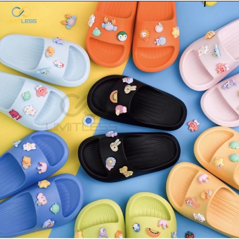 Zerolimit -  Sandal Anak Perempuan Slip On Sendal Anak Laki Laki Selop Karet Jibbitz Sandal Anak Cewek Balita Karakter Import Kekinian