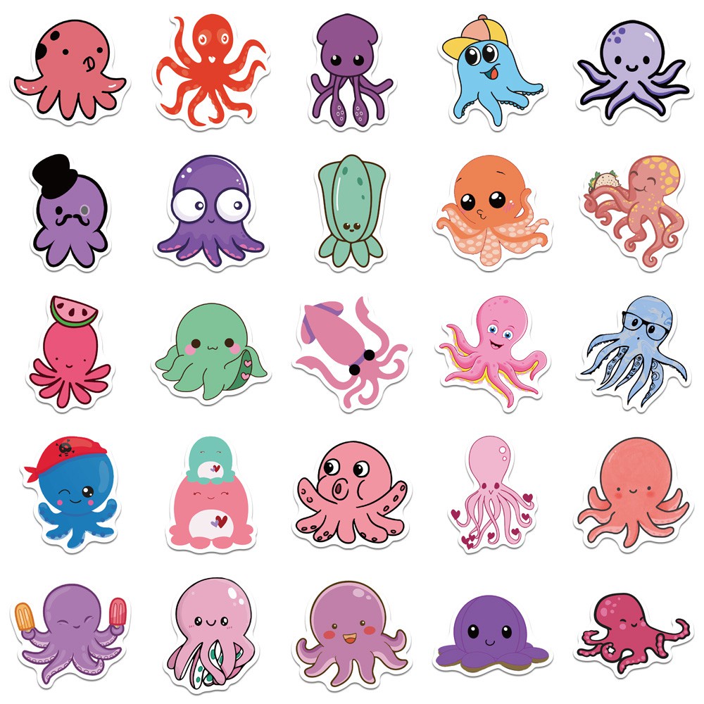 50PCS Octopus Anime Stickers Pack Cute Cool Cartoon Animal Funny Sticker for Kids Toys DIY Scrapbook Decoration Decals Gift