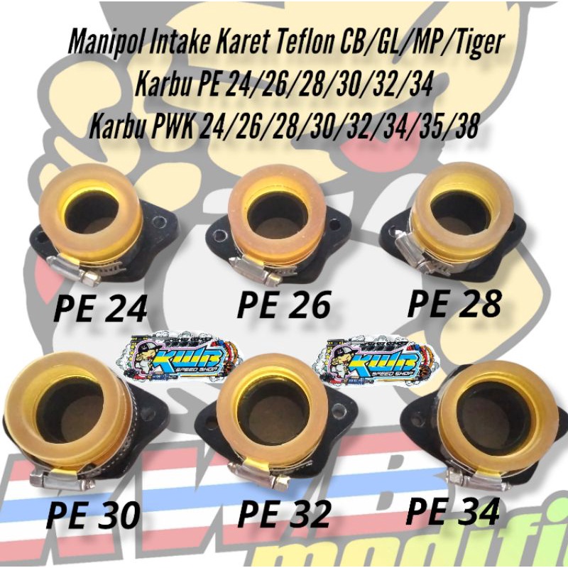 Manipol intake karet teflon karbu karbulator PE 24/26/28/30/32/34 PWK 24/26/28/30/32/34/35/38 PNP GL MP Tiger satria fu keluarga cb