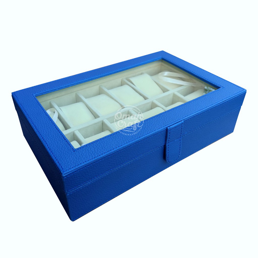 Box Jam Tangan isi 12 Warna Biru Benhure dalam Crem / Kotak Jam / Tempat jam Tangan / Watch Box